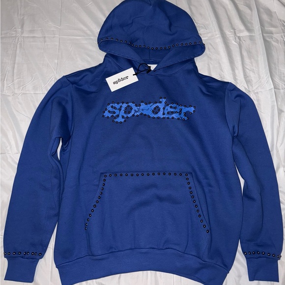 Blue rhinestone sp5der hoodie